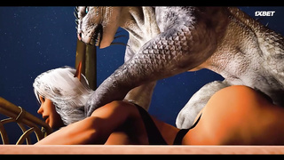 Аргонианский ящер и эльф с большими сиськами в пляжном домике - романтический трах с кремпаем 1