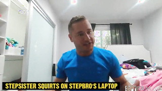 Sister squirts on stepbros laptop