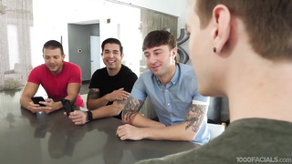 Mom sucks off stepson and his friends