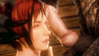 Redhead wants two wolves to pour cum on her face in 3d animated porn