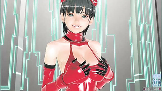 Trance doll, big tits sexy doll in red latex