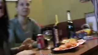 Three hot teens have fun in bar