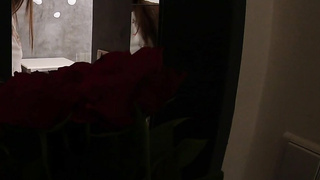 Hot brunette take flowers and dick from other man!