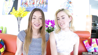 Taylor perfectly bounces her ass and Haley eagerly keeps things wet with her mouth, ending with spit-swapping an anal creampie.