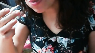 Indian Girl Eating Her BF's Cum On Oreo After Blowjob