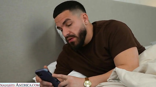 Latina MILF Sandy Love finds a nice Hard cock under the sheets