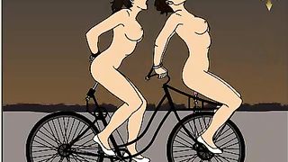 Bicycle sex machine for two girl