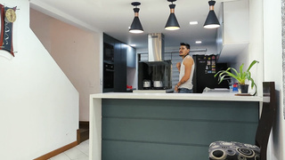 My husband's best friend, Rioc, visits us and fucks me in the kitchen