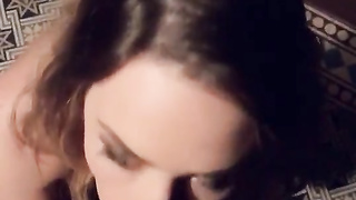 Claire Castel gives backstage blowjob with cum in mouth