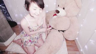 Innocent Short Haired Babe Have Strapon Sex With The BIG Teddy Bear - HD 720p