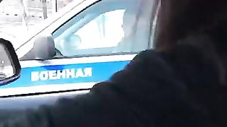 Sexy Teen In The car Show Tits For Moscow Police Mens And Other Drivers