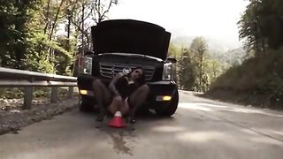 Rich Slut On A Black Cadillac Escalade Fuq Himself By Traffic Cones in Anal