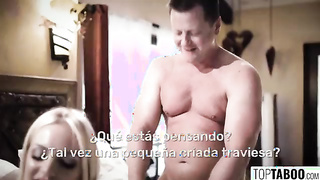 Esposa pervertida, hace que padrastro folle hijastra. subtitulado Español