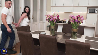 Mature mom allow son to fuck in the kitchen