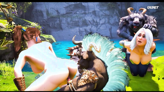 Оргия с 4 прекрасными девушками, огромным членом пушистого минотавра и двумя монстрами-сатирами 1